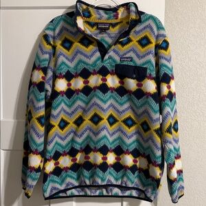 Patagonia Men's Zip Up Sweater - Blue, Yellow, Red Pattern